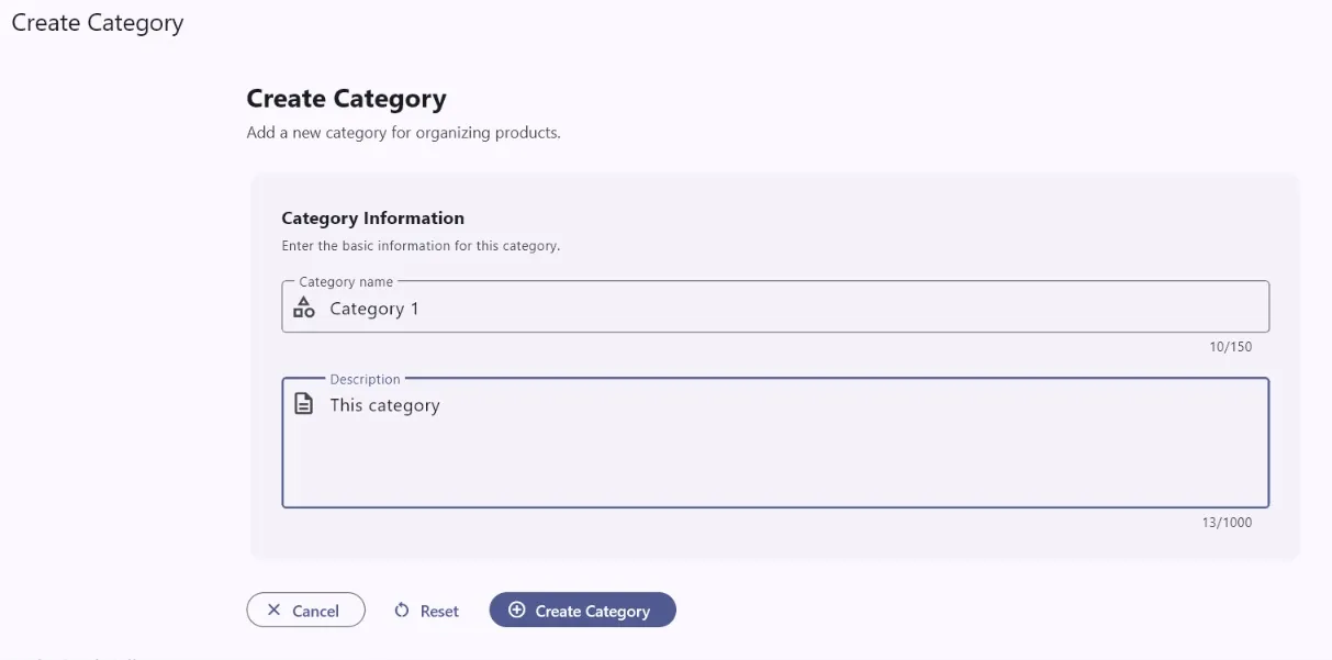AiWeapX POS create category form.