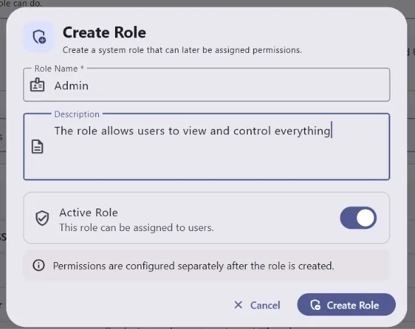 AiWeapX POS create role form.