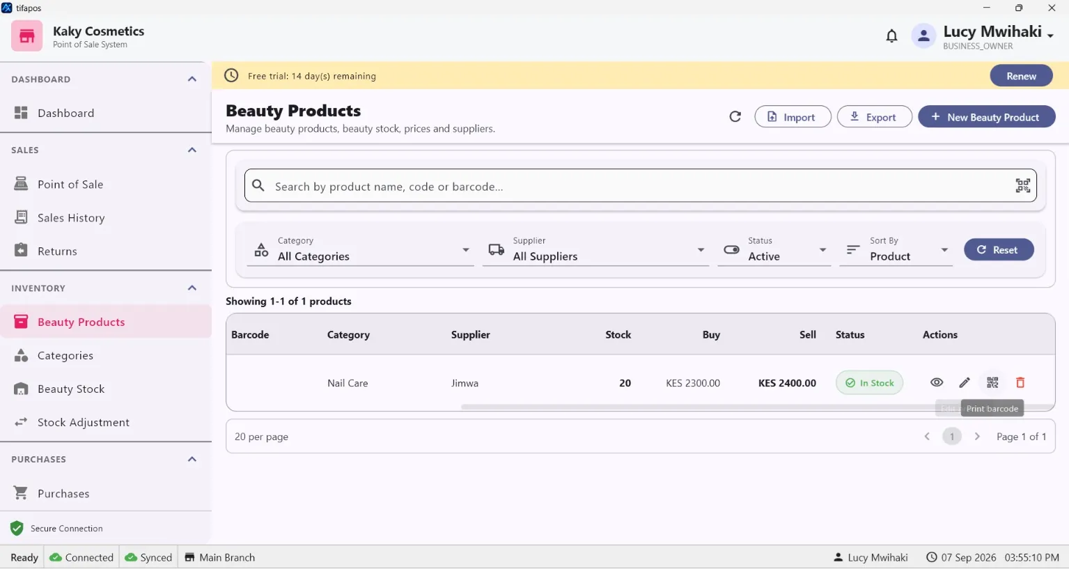 AiWeapX POS products list.