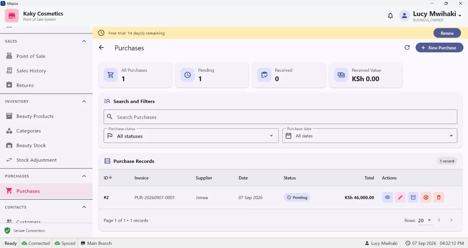 AiWeapX POS purchases list.